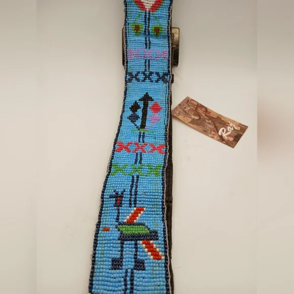 RAJ Beaded Belt - Animal & Flower Designs Sky Blue Multi Color NEW WITH TAGS - Picture 4 of 13